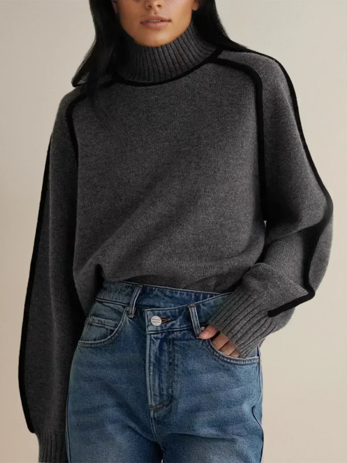 Mervyn | Women's Turtleneck Sweater with Contrast Piping — Raglan Seam Knit Pullover | Westmere
