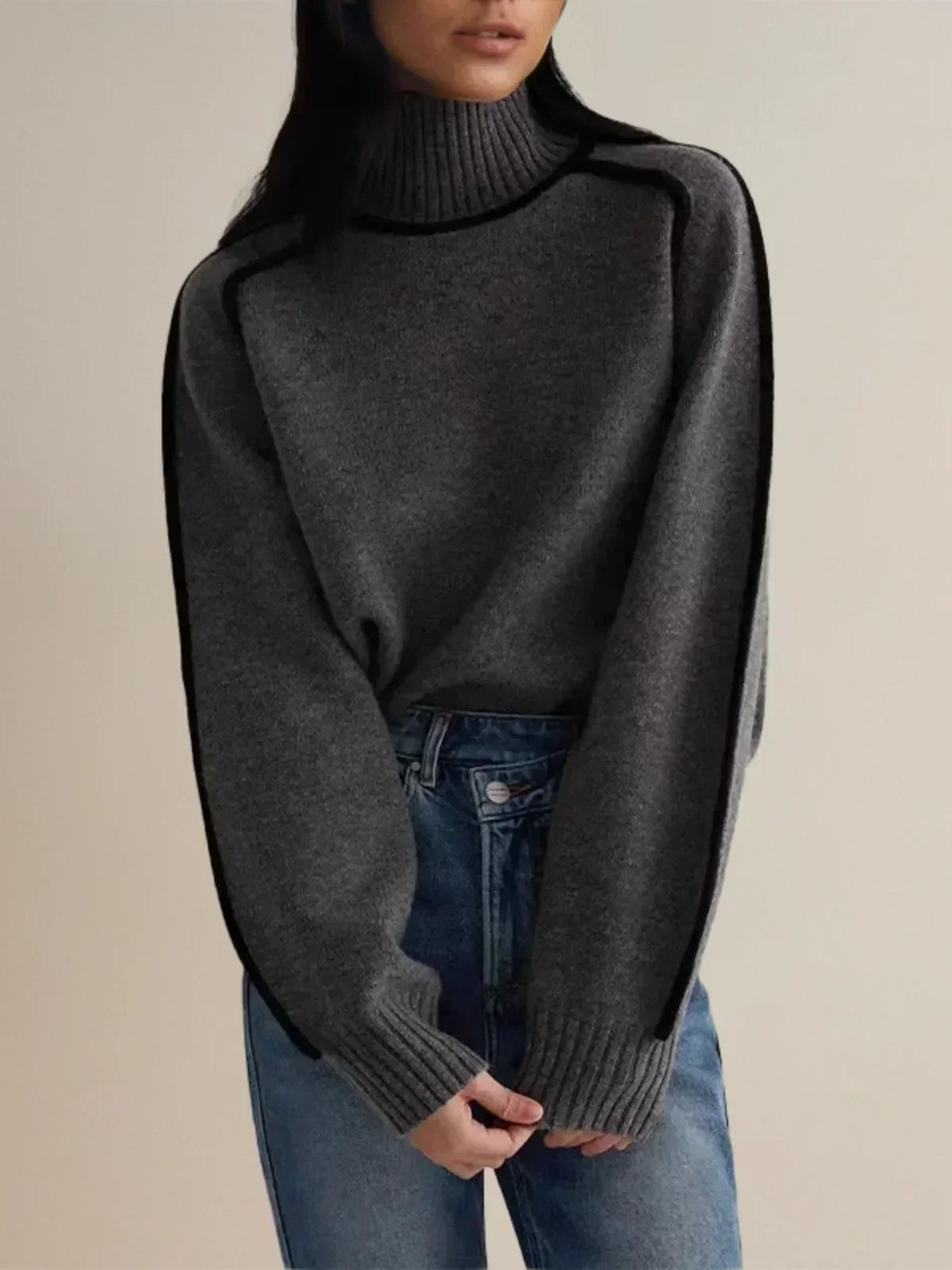 Mervyn | Women's Turtleneck Sweater with Contrast Piping — Raglan Seam Knit Pullover | Westmere