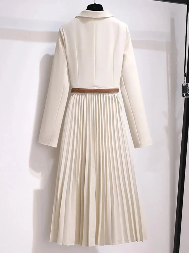 Midi dress blazer style belted pleated