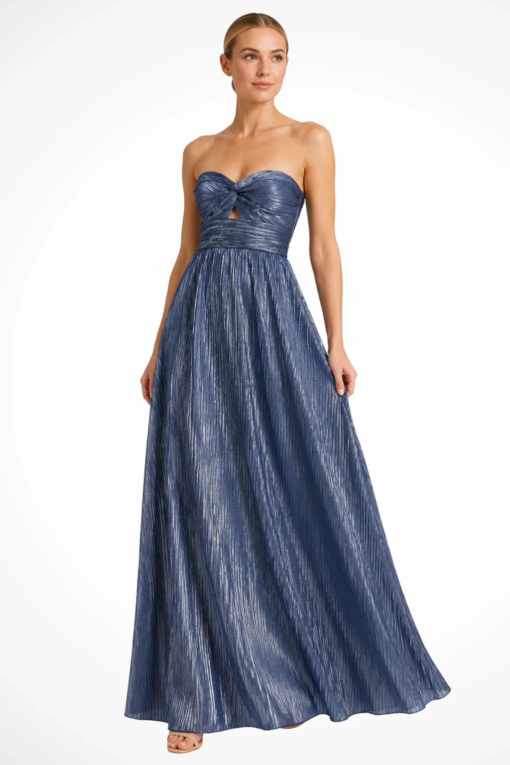 Millicent | Strapless Twist Front Pleated Wedding Guest Maxi Dress