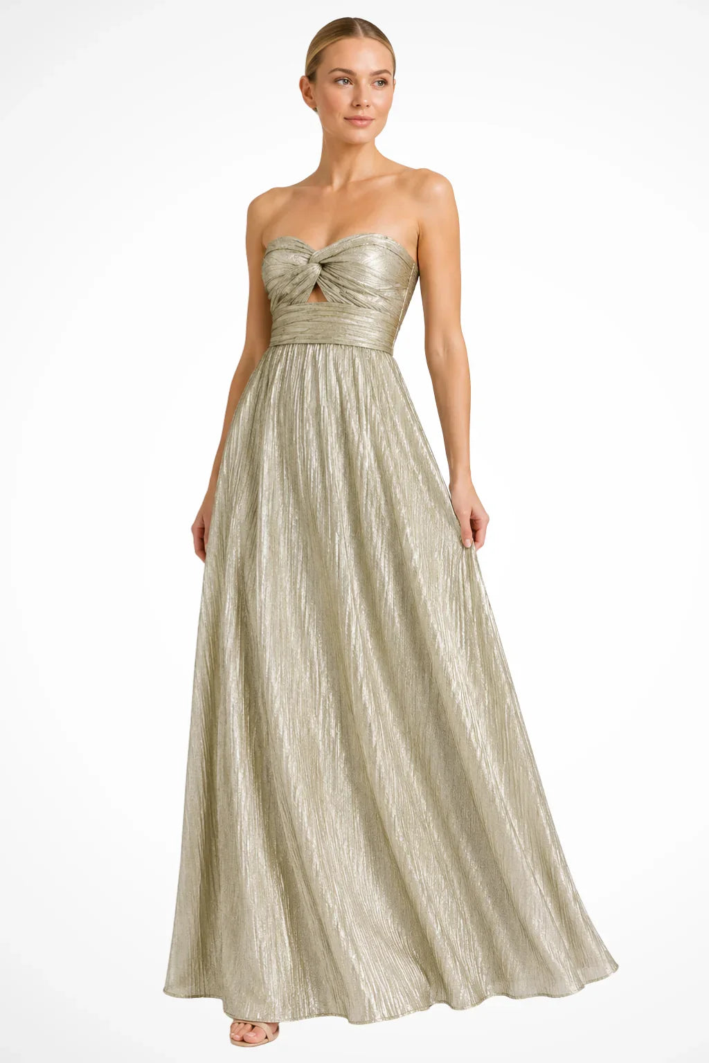 Millicent | Strapless Twist Front Pleated Wedding Guest Maxi Dress