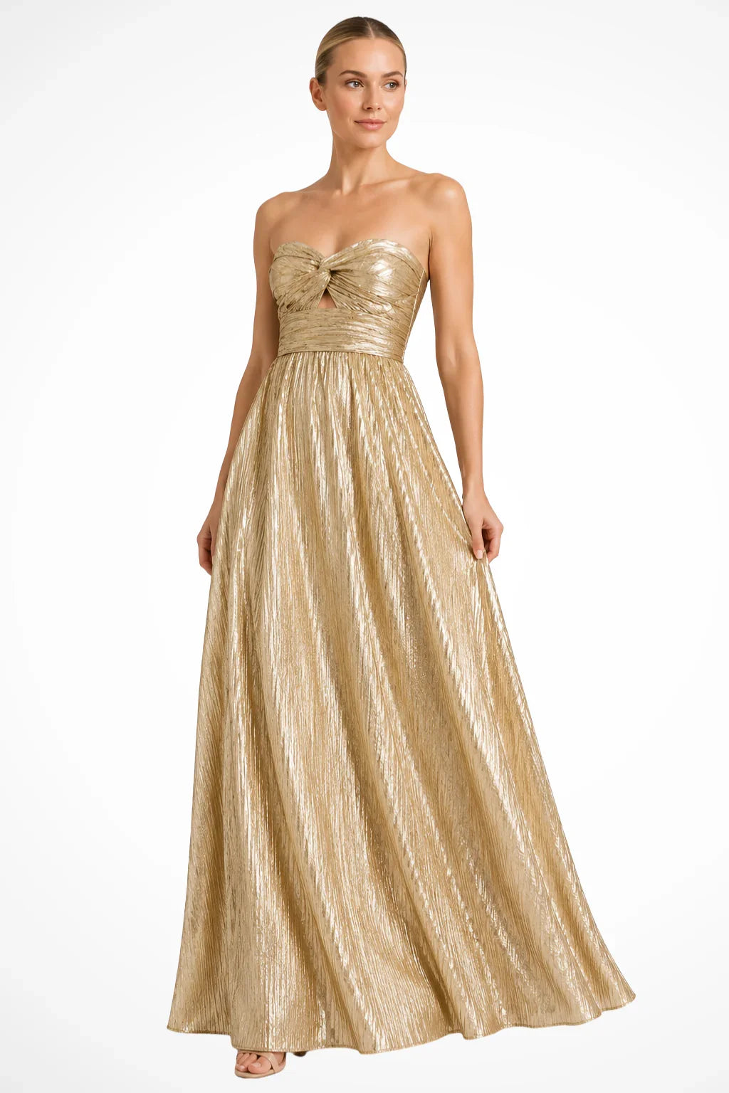 Millicent | Strapless Twist Front Pleated Wedding Guest Maxi Dress