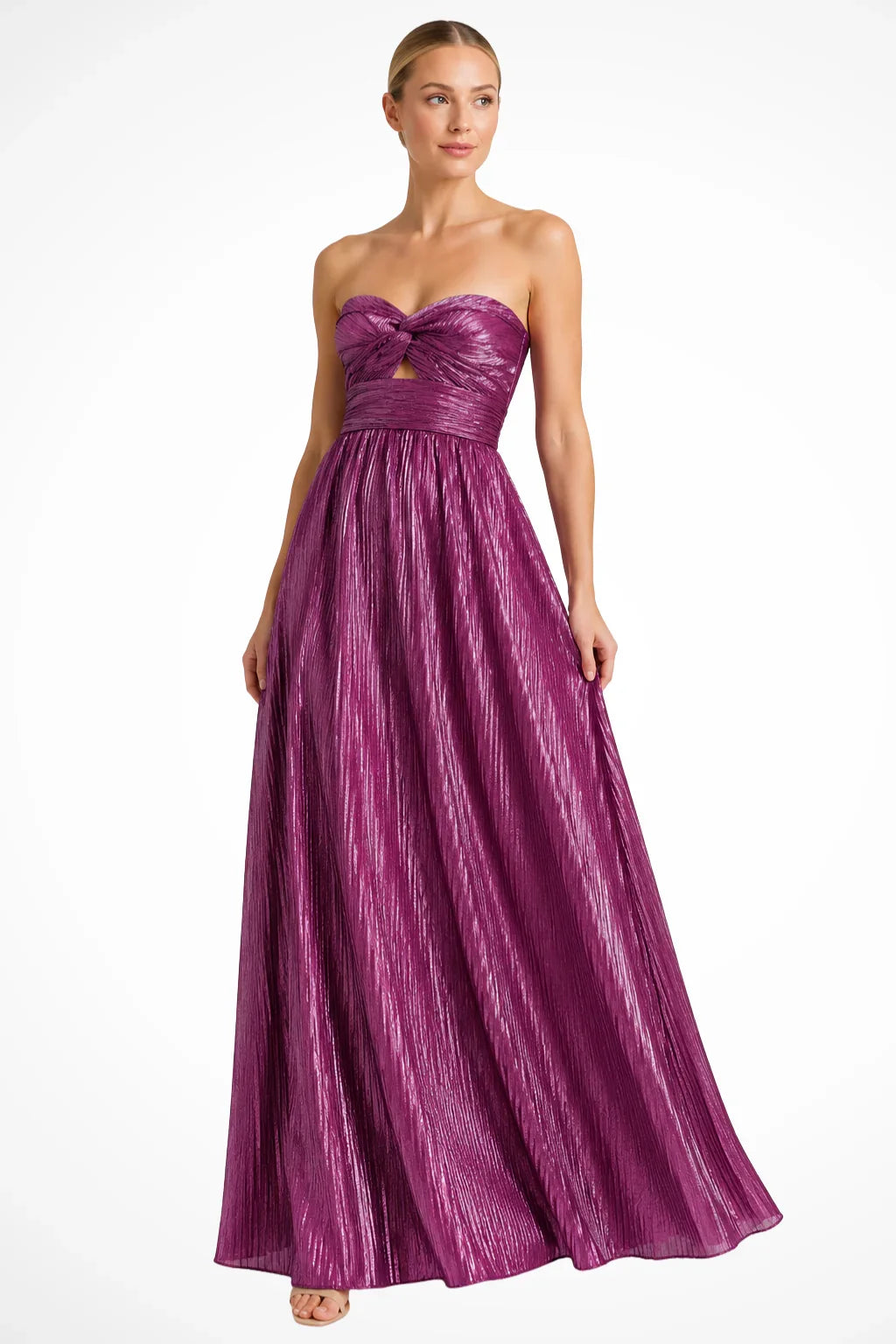 Millicent | Strapless Twist Front Pleated Wedding Guest Maxi Dress