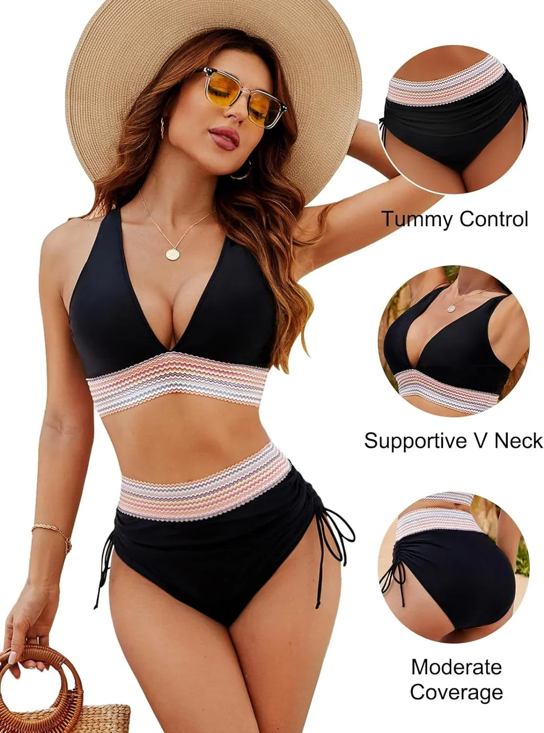 Millicent | Women's Halter Neck High Waisted Triangle Bikini with Ruched Sides