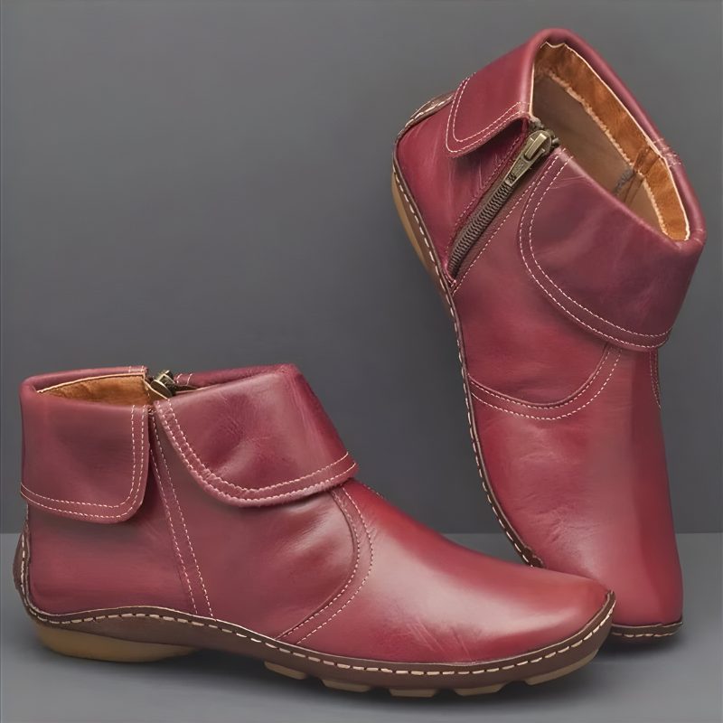 Mira | Leather Ankle Boots with Fold-Over Collar for Women