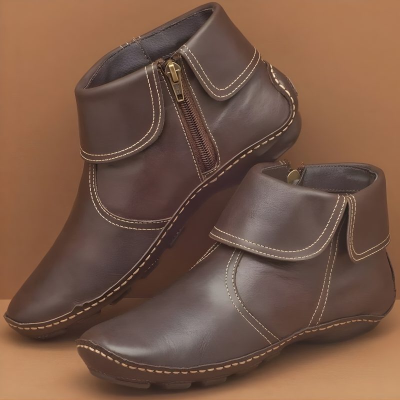 Mira | Leather Ankle Boots with Fold-Over Collar for Women