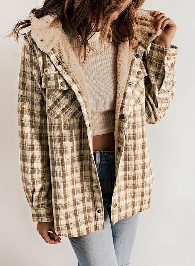 Mireille | Plaid Flannel Winter Jacket with Sherpa Collar for Women