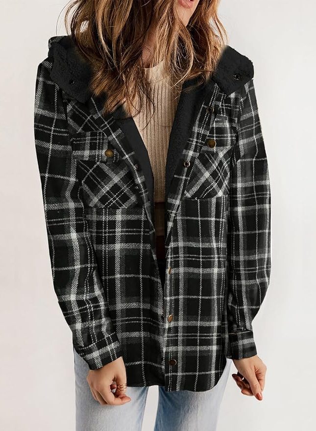 Mireille | Plaid Flannel Winter Jacket with Sherpa Collar for Women