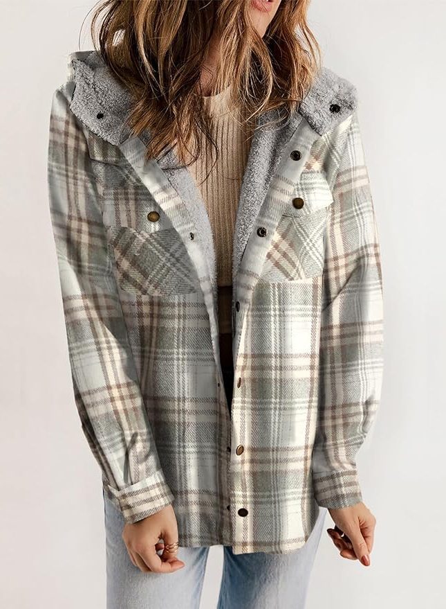 Mireille | Plaid Flannel Winter Jacket with Sherpa Collar for Women