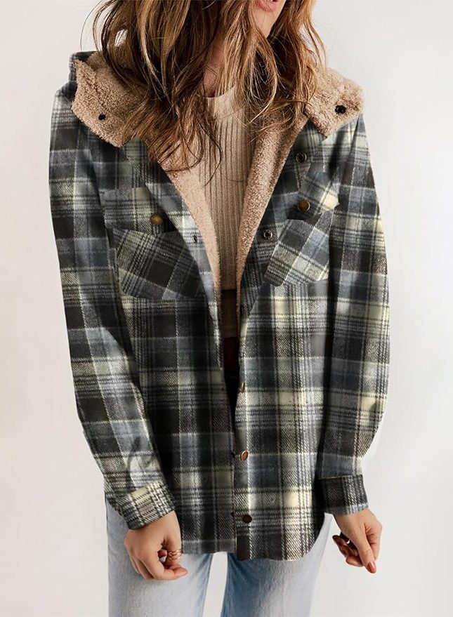 Mireille | Plaid Flannel Winter Jacket with Sherpa Collar for Women