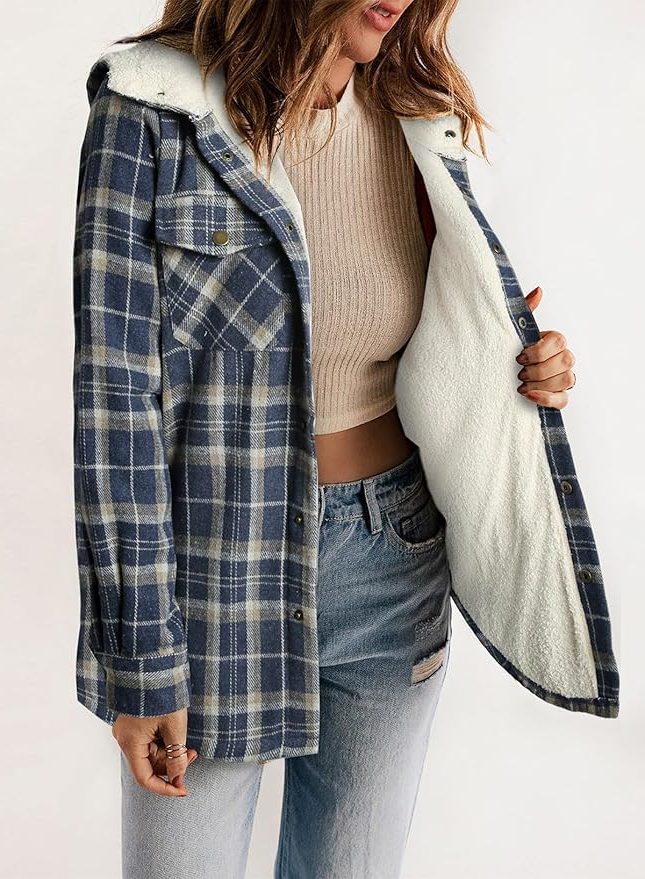 Mireille | Plaid Flannel Winter Jacket with Sherpa Collar for Women