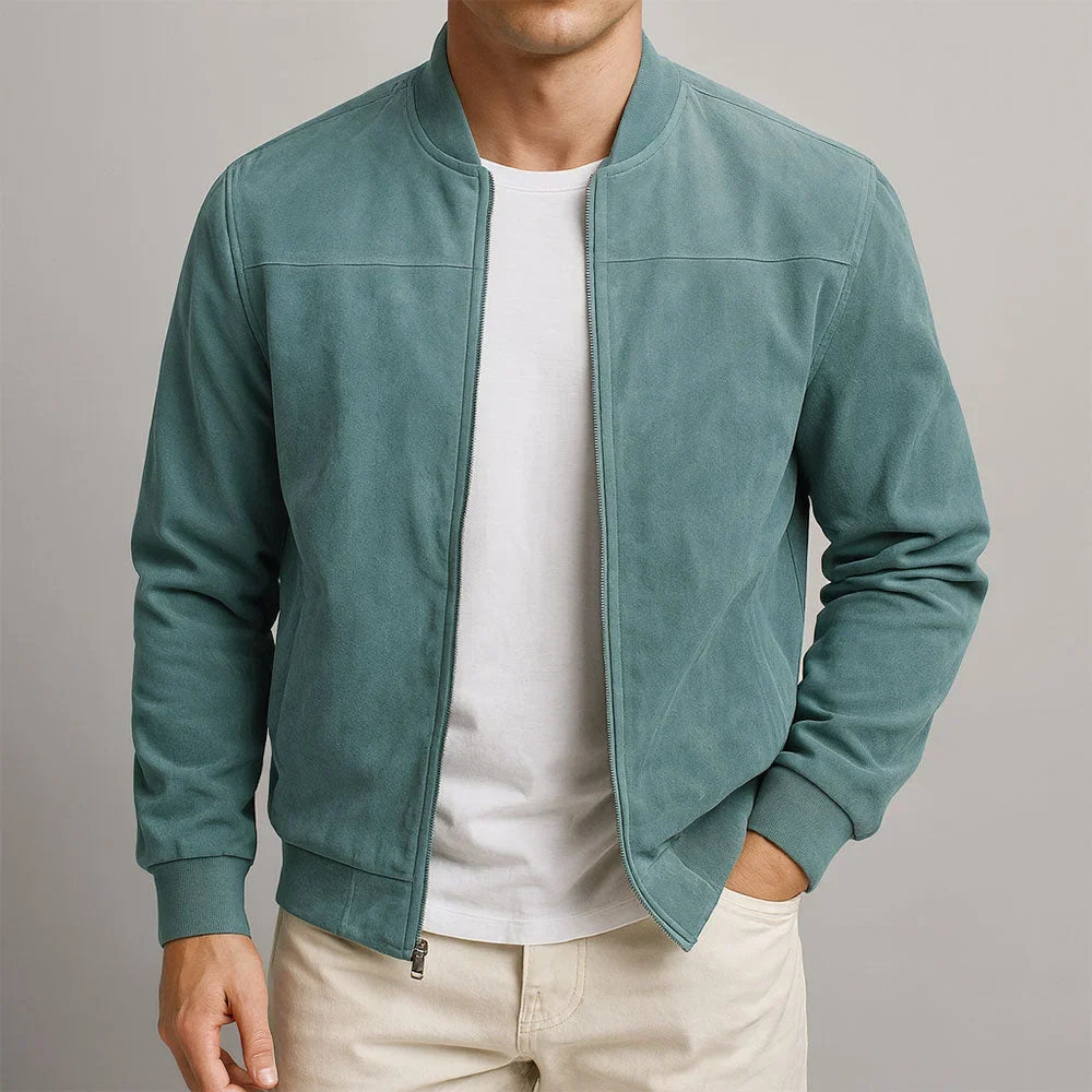 Women's suede zip-up stand collar bomber jacket