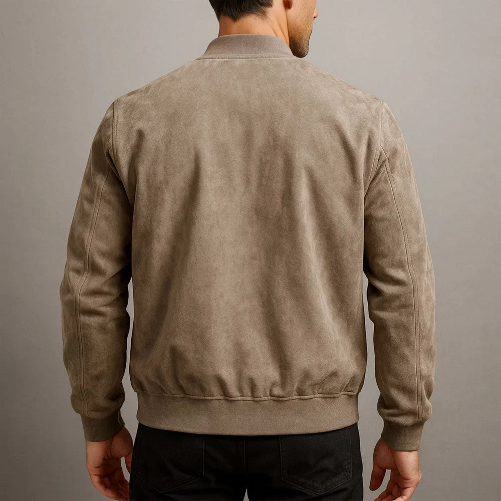 Women's suede zip-up stand collar bomber jacket