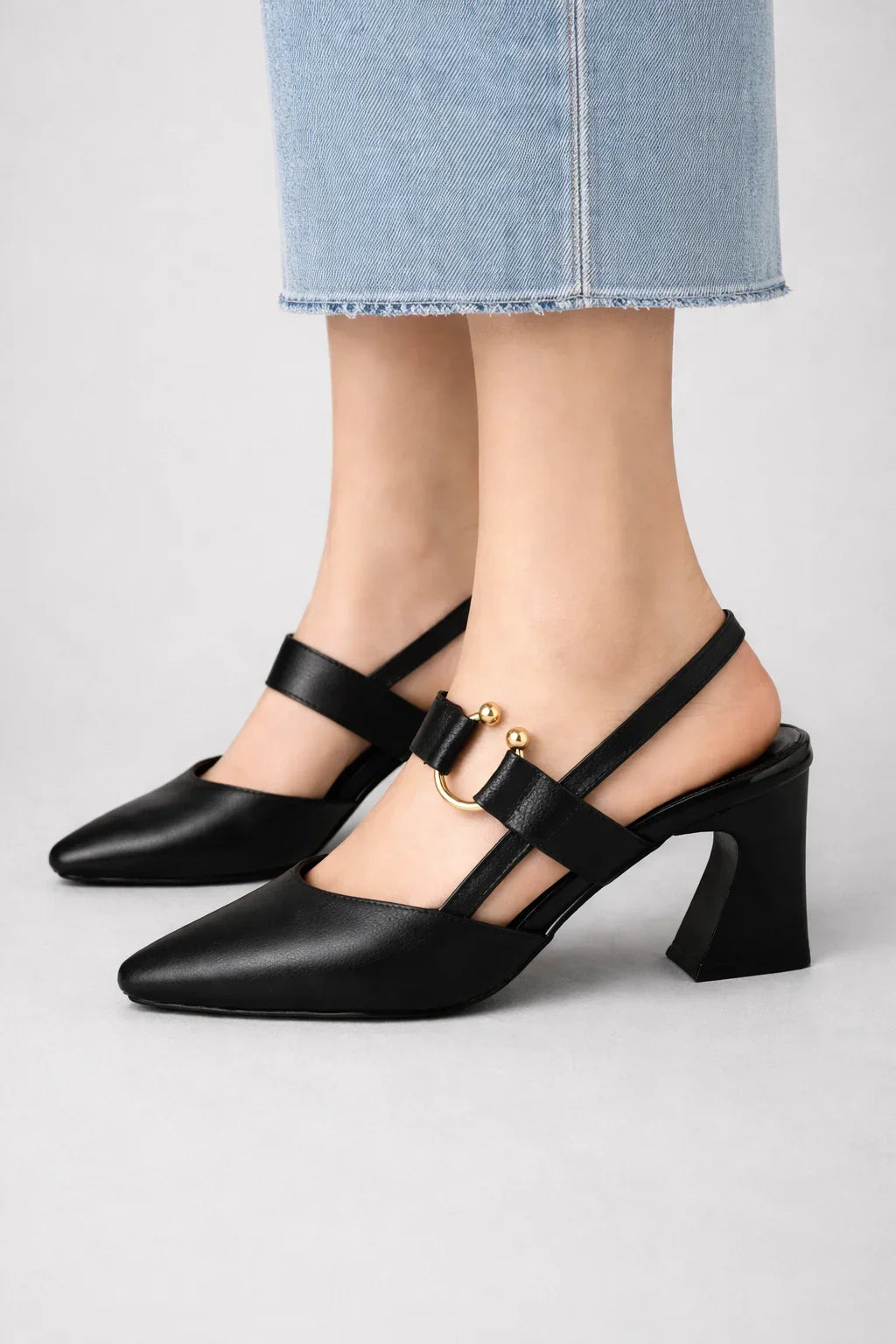 Molly | Women's Block Heel Square Toe Slingback Heels with Ankle Strap