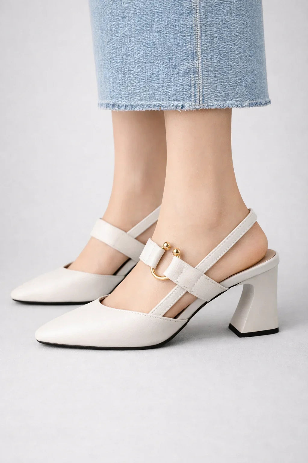 Molly | Women's Block Heel Square Toe Slingback Heels with Ankle Strap