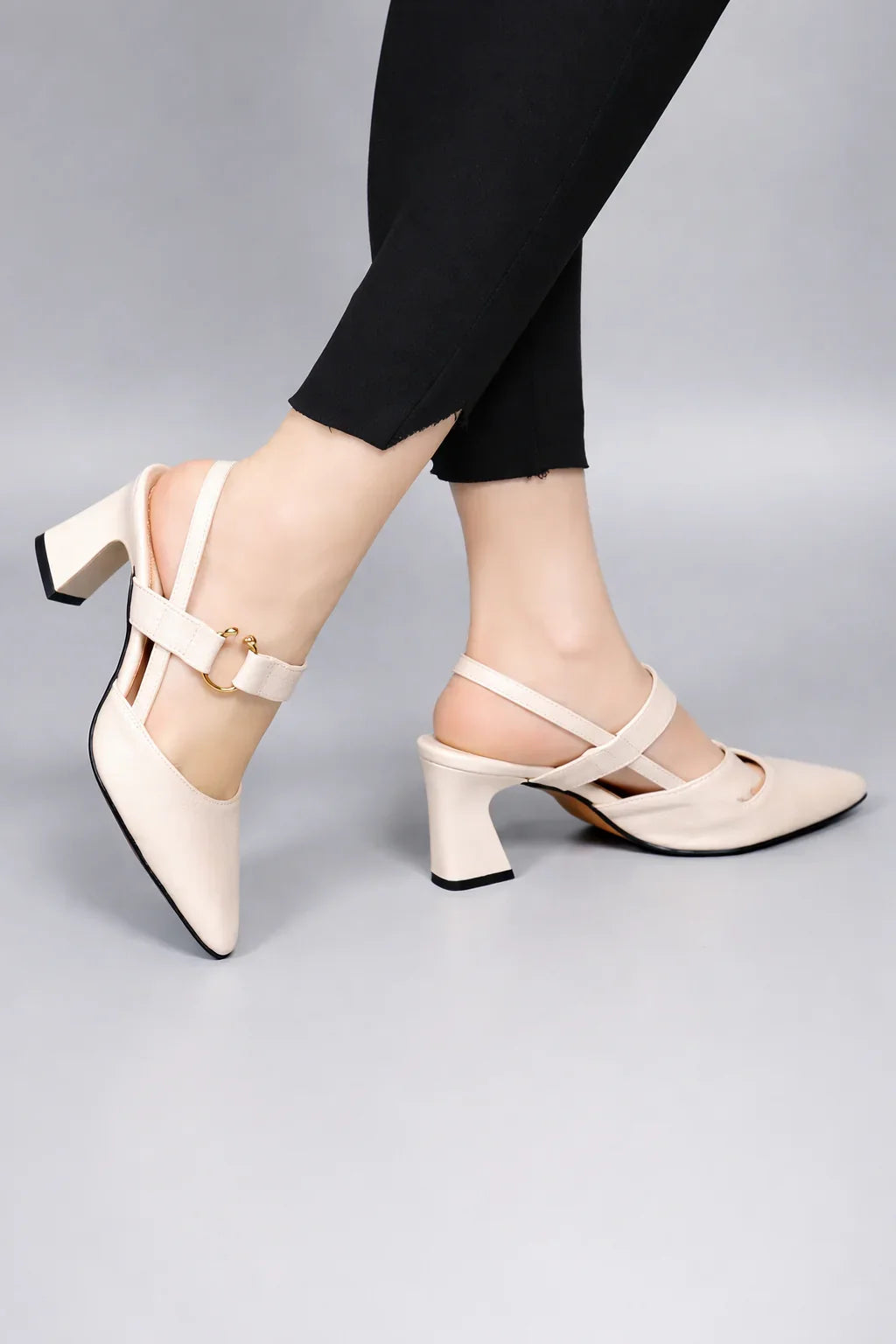 Molly | Women's Block Heel Square Toe Slingback Heels with Ankle Strap