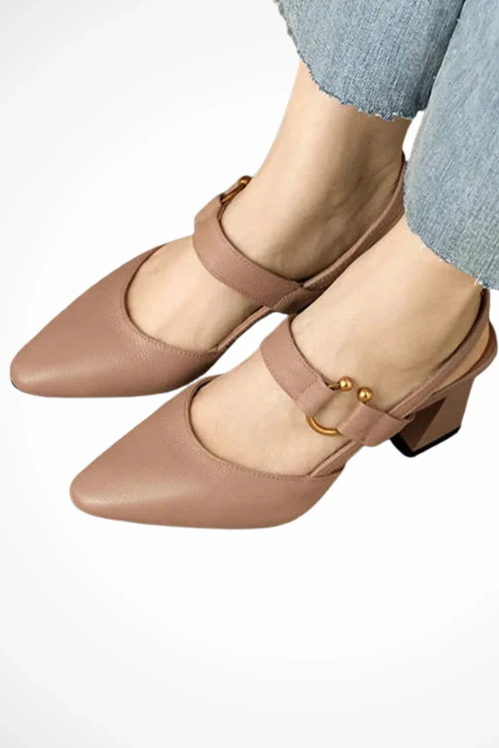 Molly | Women's Block Heel Square Toe Slingback Heels with Ankle Strap