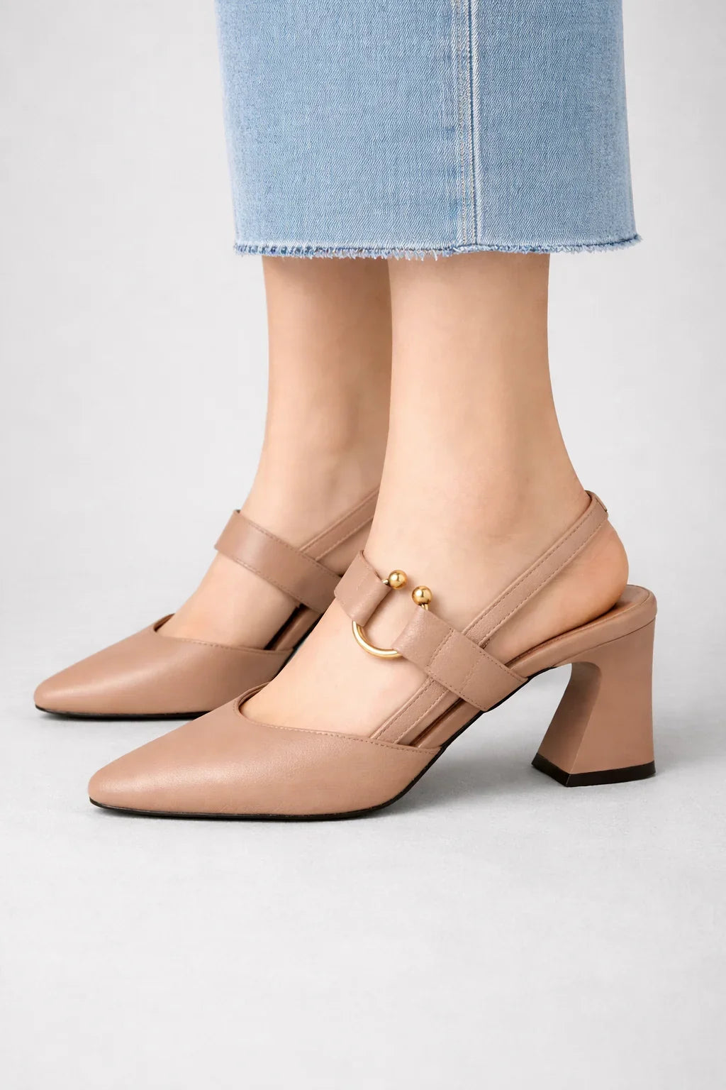 Molly | Women's Block Heel Square Toe Slingback Heels with Ankle Strap