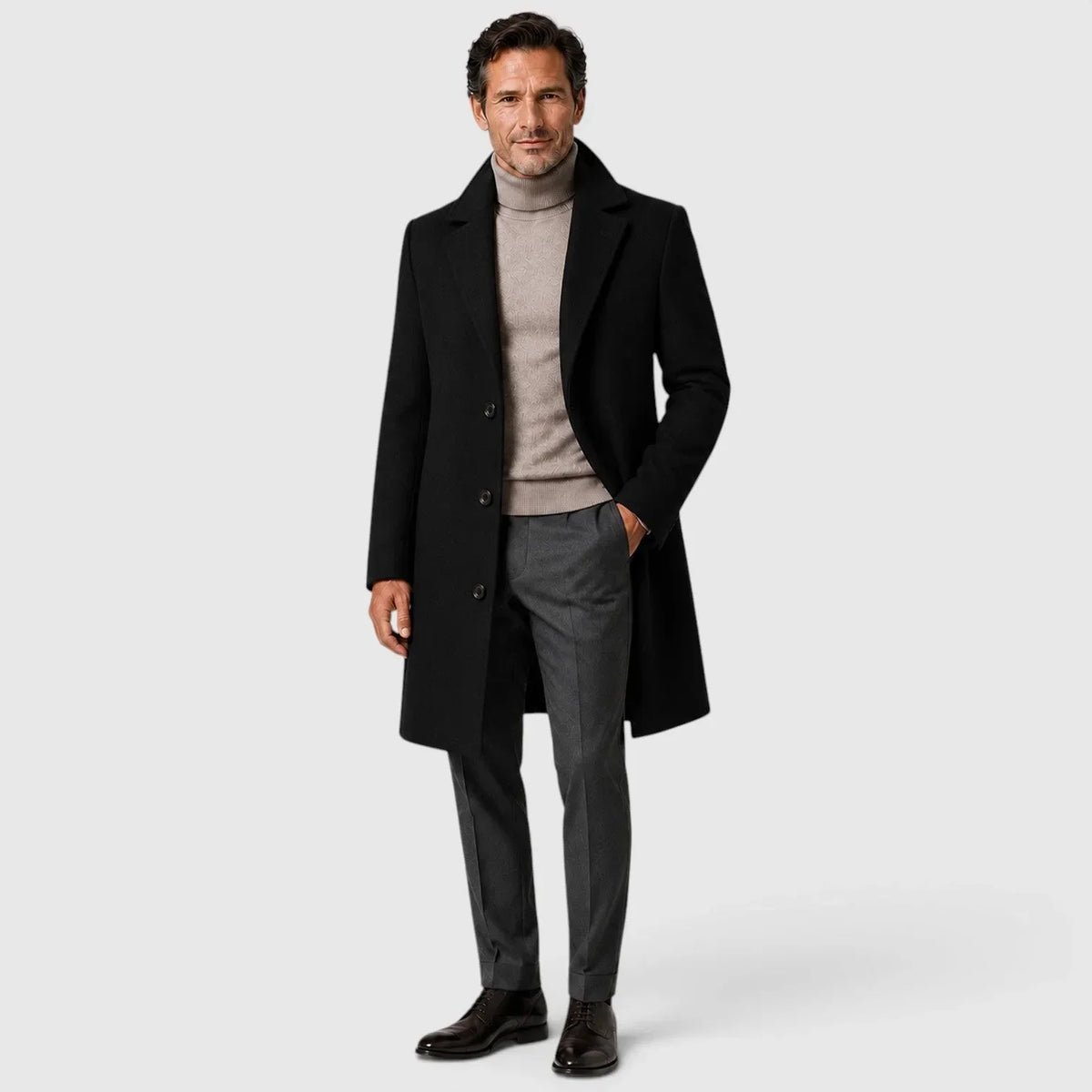 Men's Single-Breasted Slim Fit Overcoat, Notched Lapels