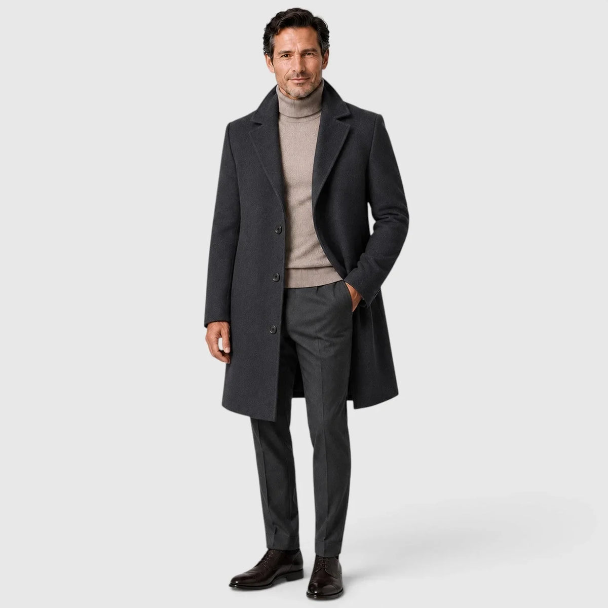 Men's Single-Breasted Slim Fit Overcoat, Notched Lapels