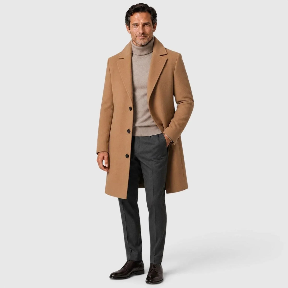 Men's Single-Breasted Slim Fit Overcoat, Notched Lapels