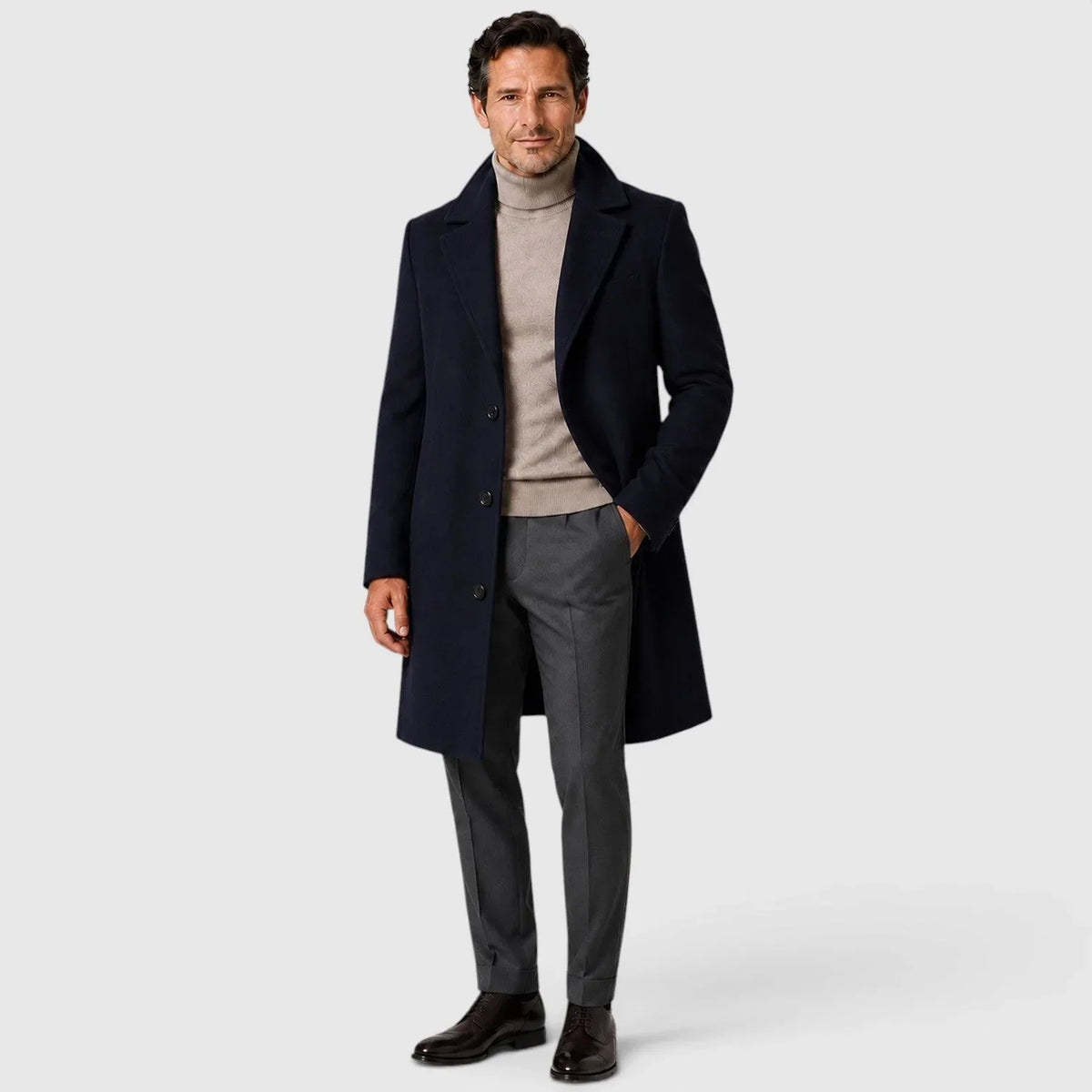 Men's Single-Breasted Slim Fit Overcoat, Notched Lapels