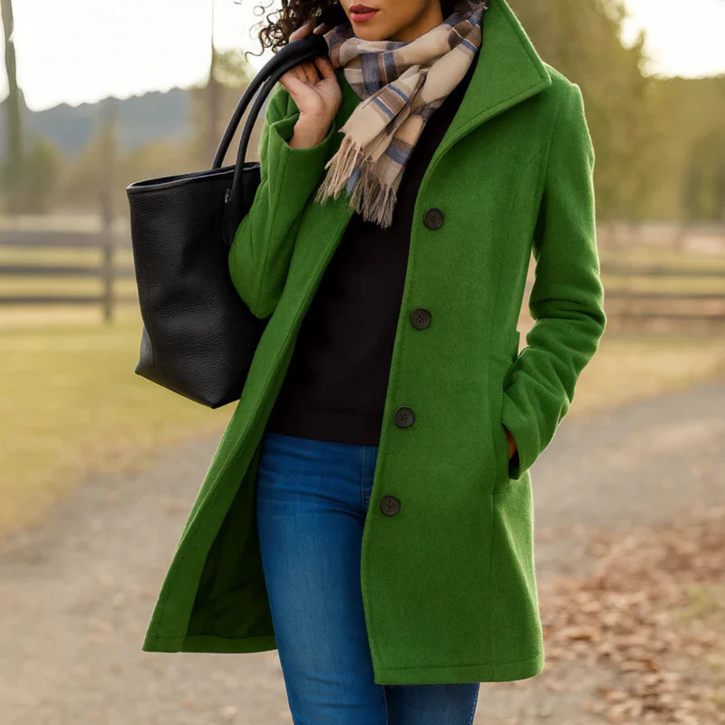 Women's Coat with Button Front | For Winter | Size S-3XL | Khaki, Violet, Moss Green, Grey, Black, Light Grey