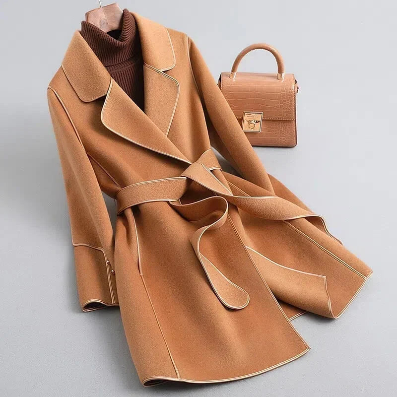 Women's Belted Trench Coat with Notched Lapel