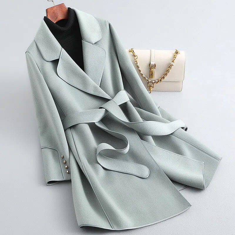 Women's Belted Trench Coat with Notched Lapel