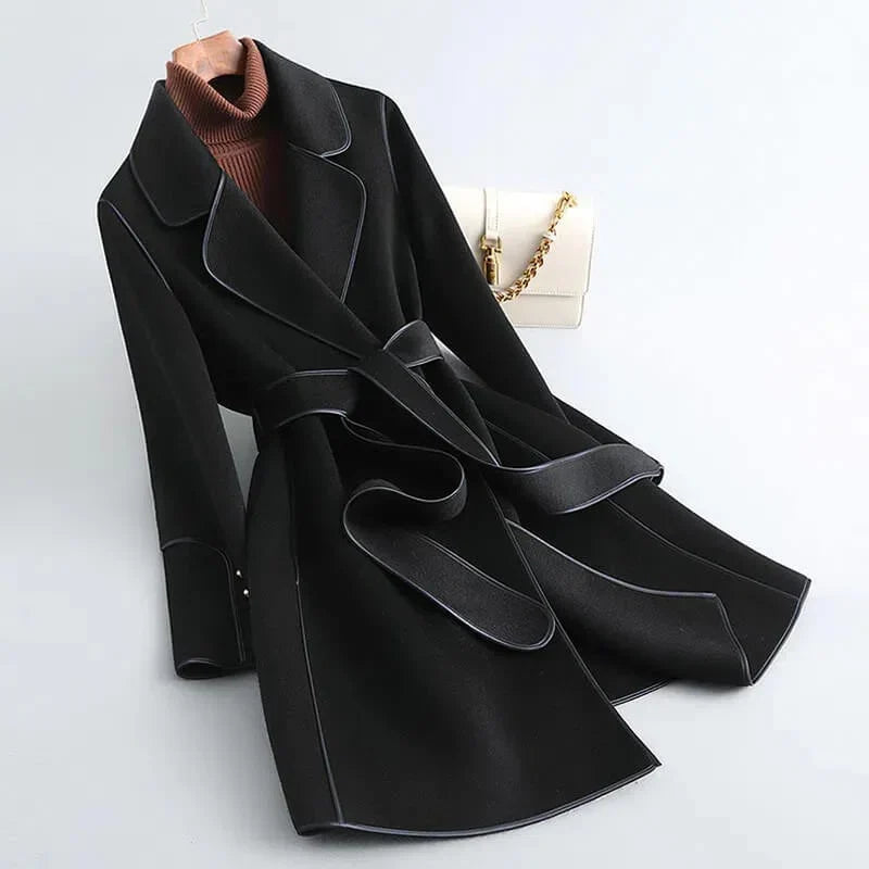 Women's Belted Trench Coat with Notched Lapel
