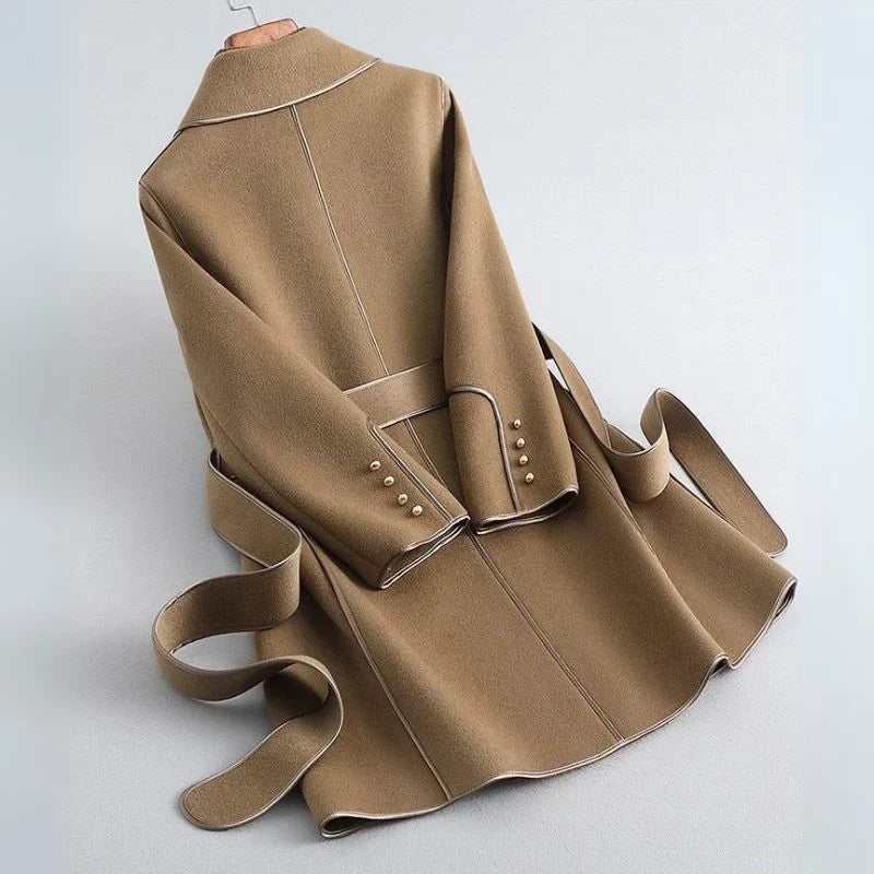 Women's Belted Trench Coat with Notched Lapel