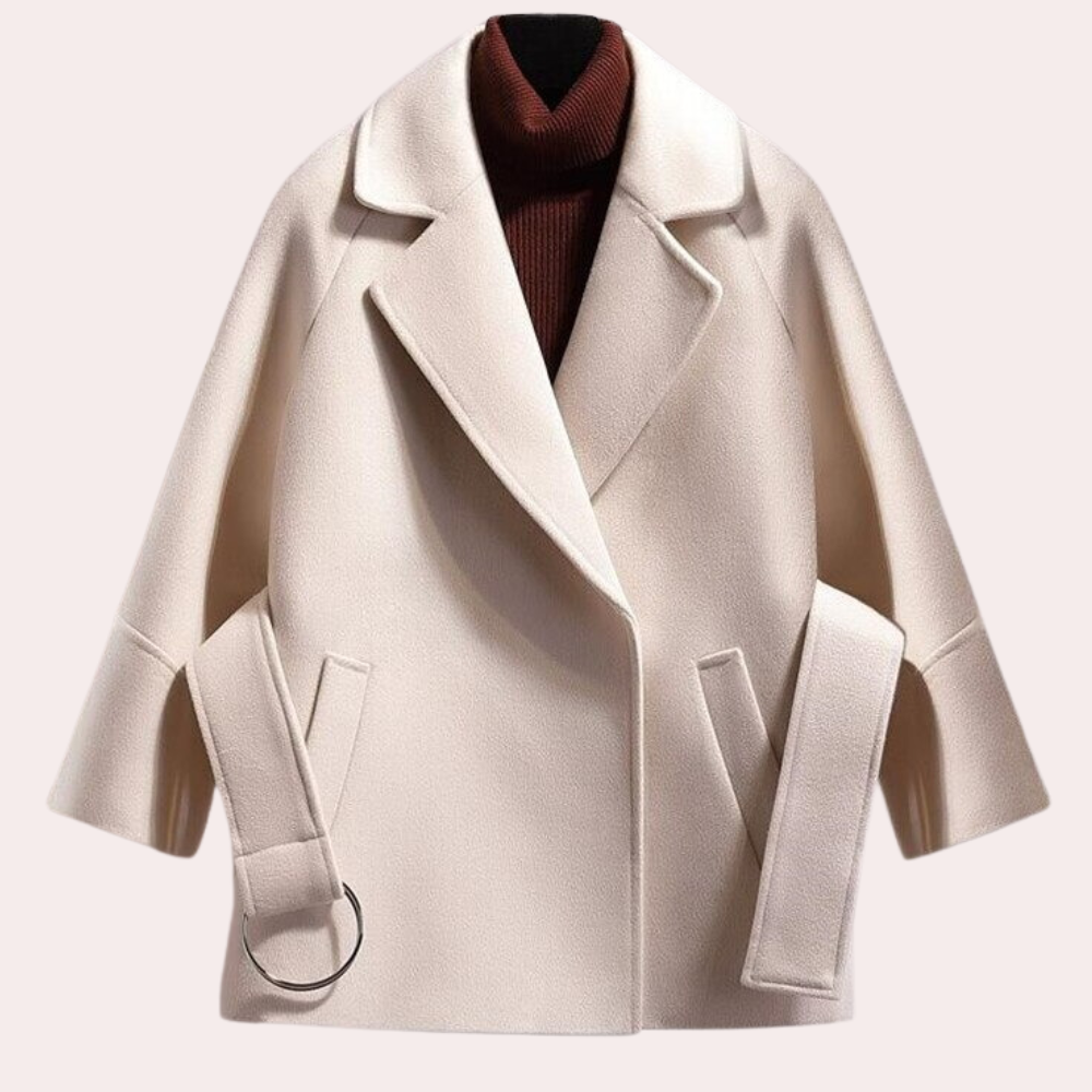 Women's Belted Coat with Wide Collar and Relaxed Fit