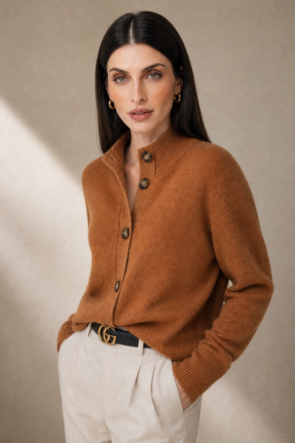 Lindsey | Womens Cashmere Blend Cardigan with Statement Buttons | Half-High Neck, Machine Washable | in 4 Colors XS-3XL