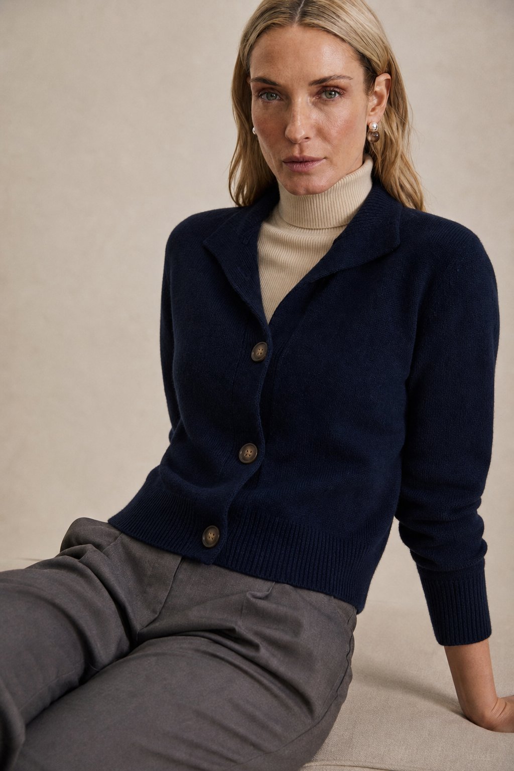 Lindsey | Womens Cashmere Blend Cardigan with Statement Buttons | Half-High Neck, Machine Washable | in 4 Colors XS-3XL