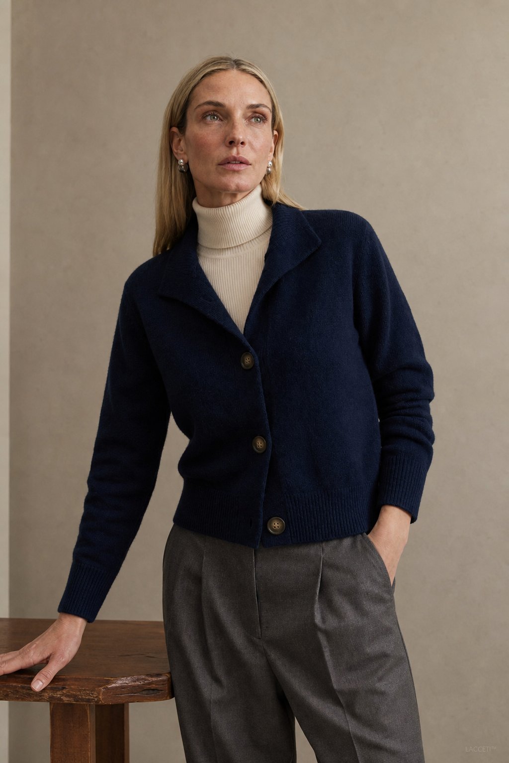 Lindsey | Womens Cashmere Blend Cardigan with Statement Buttons | Half-High Neck, Machine Washable | in 4 Colors XS-3XL