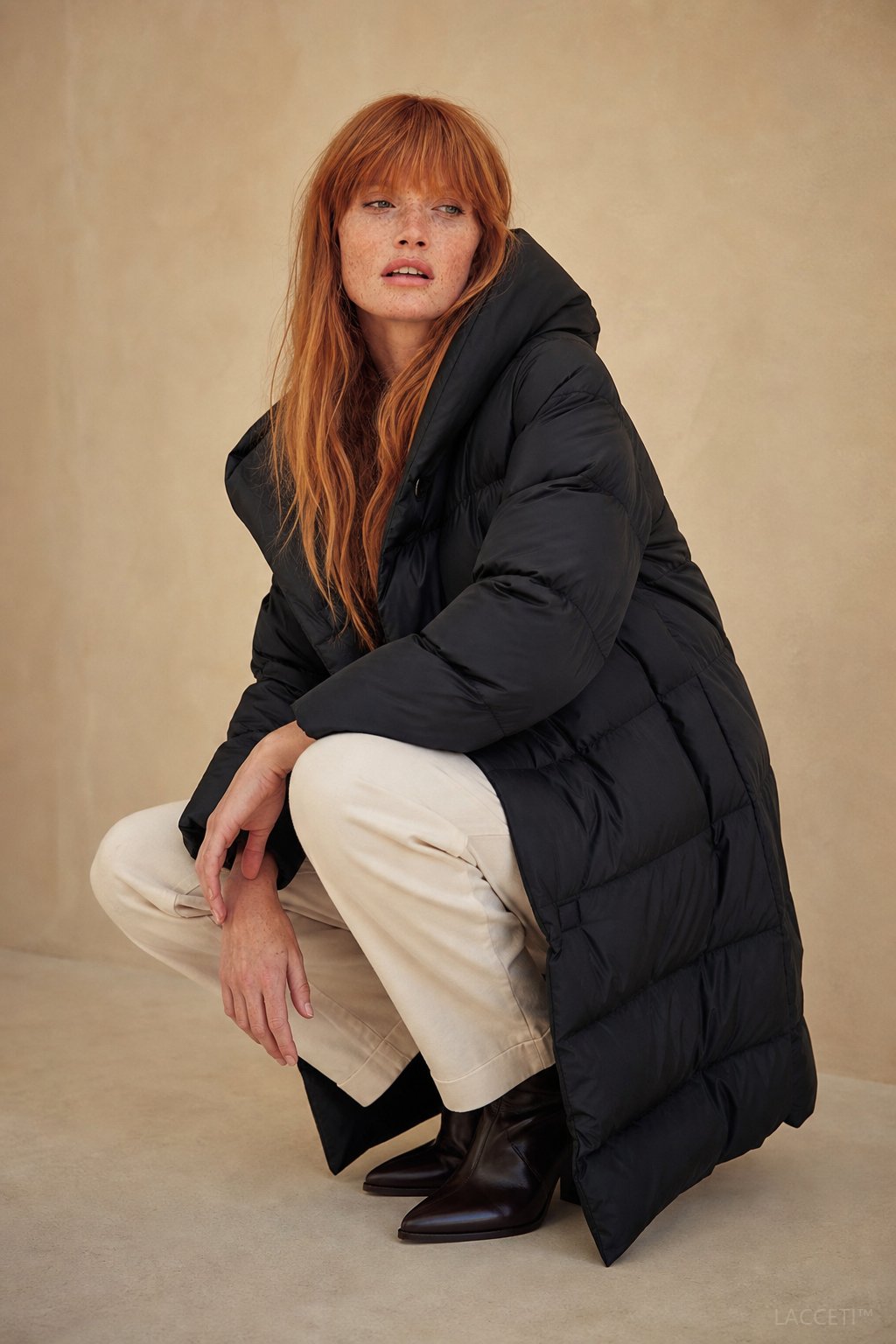 Autumn | Womens Long Down Parka with Hood | Duck Down Fill, Long Cut, Hidden Front Closure | Coffee, Black, White S-L