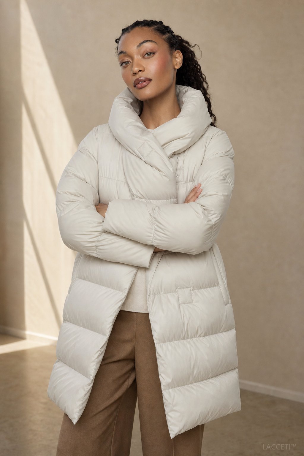 Autumn | Womens Long Down Parka with Hood | Duck Down Fill, Long Cut, Hidden Front Closure | Coffee, Black, White S-L