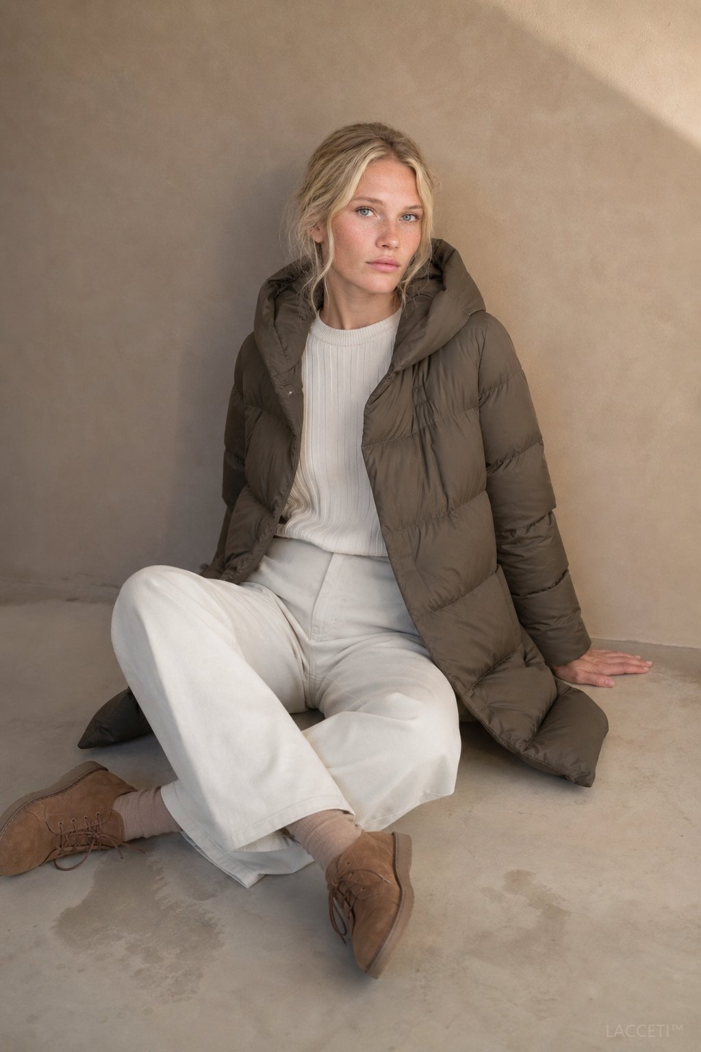 Autumn | Womens Long Down Parka with Hood | Duck Down Fill, Long Cut, Hidden Front Closure | Coffee, Black, White S-L