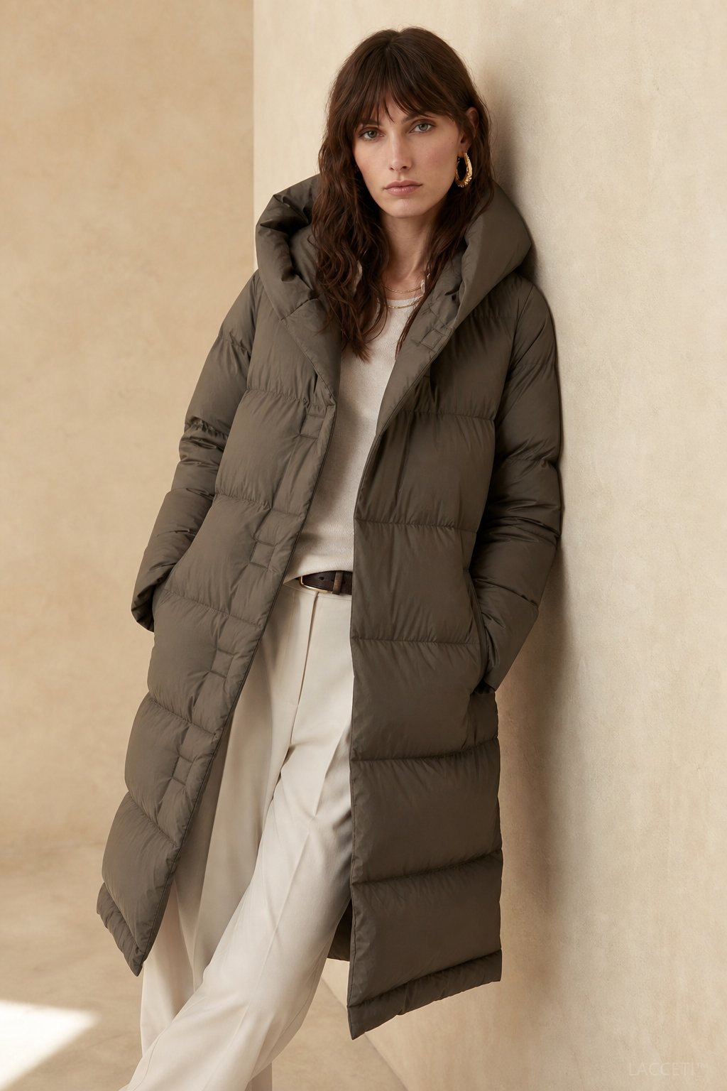 Autumn | Womens Long Down Parka with Hood | Duck Down Fill, Long Cut, Hidden Front Closure | Coffee, Black, White S-L