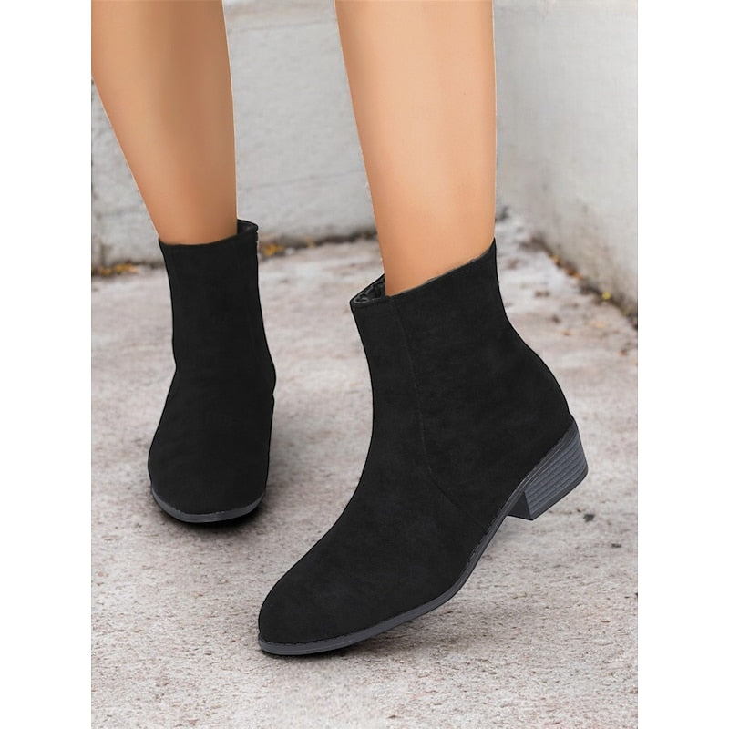 Women's Ankle Boots with Block Heel and Zip Closure | Size 6-10.5 | Brown, Green, Black
