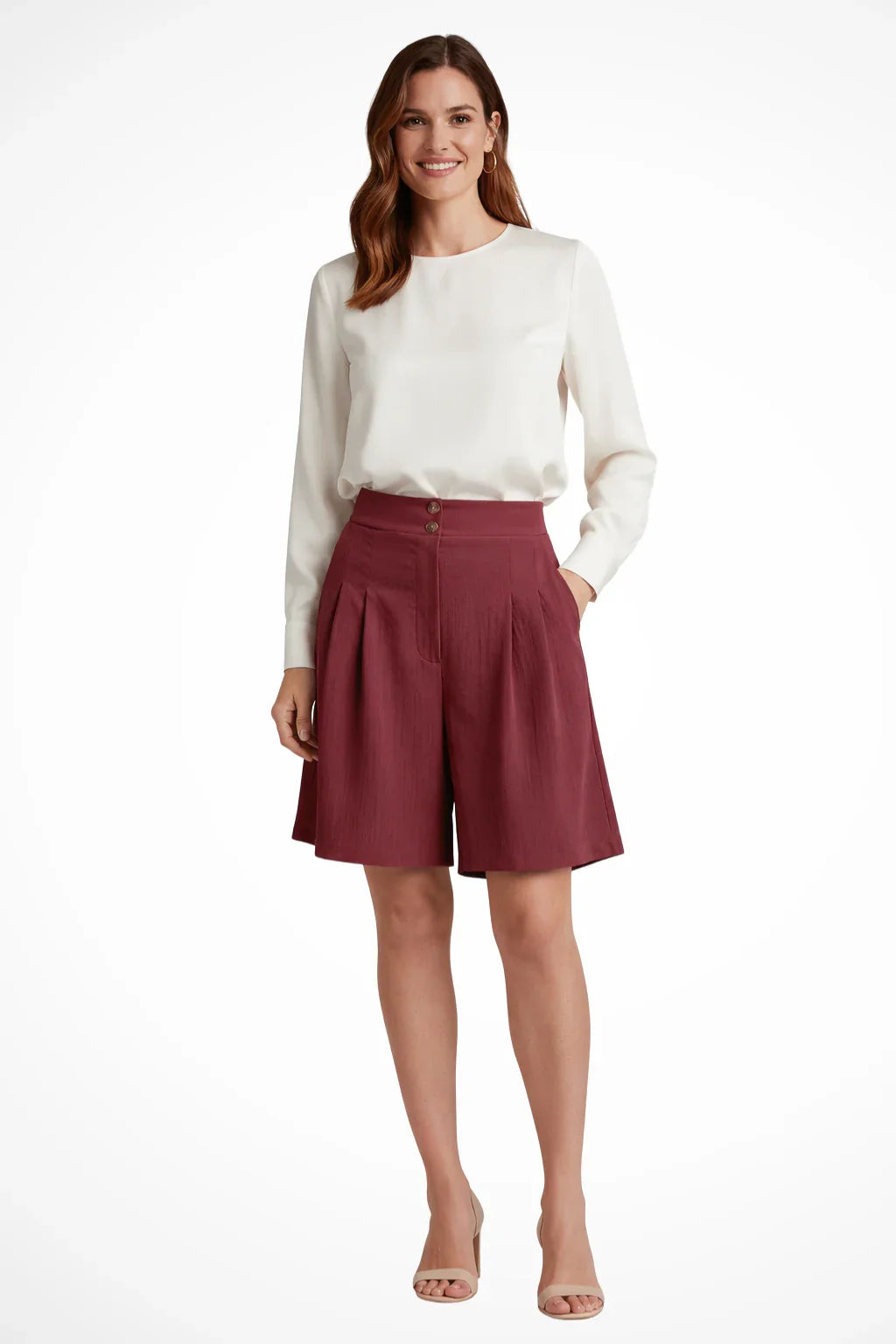 Naomi | Baggy Pleated Wide Leg Tailored Bermuda Shorts with Side Pockets