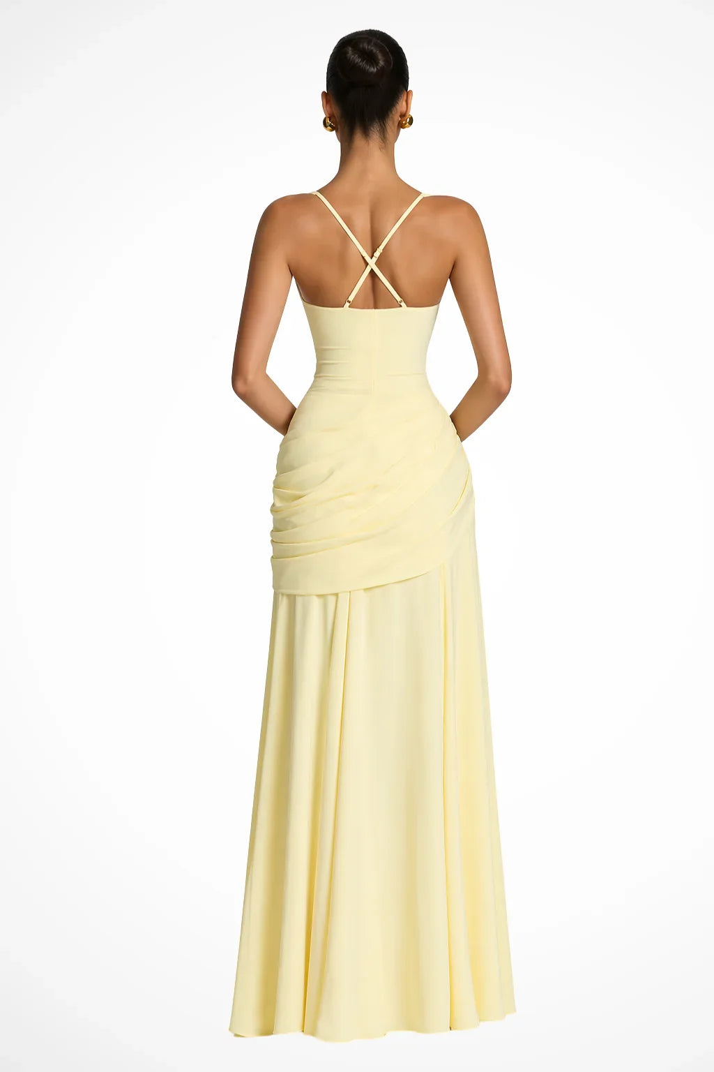 Naomi | Ruched Square Neck Evening Maxi Dress with Side Slit