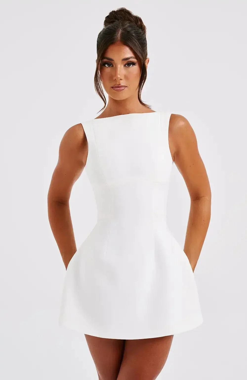 Naomi | Sleeveless Boat Neck A-Line Summer Mini Dress