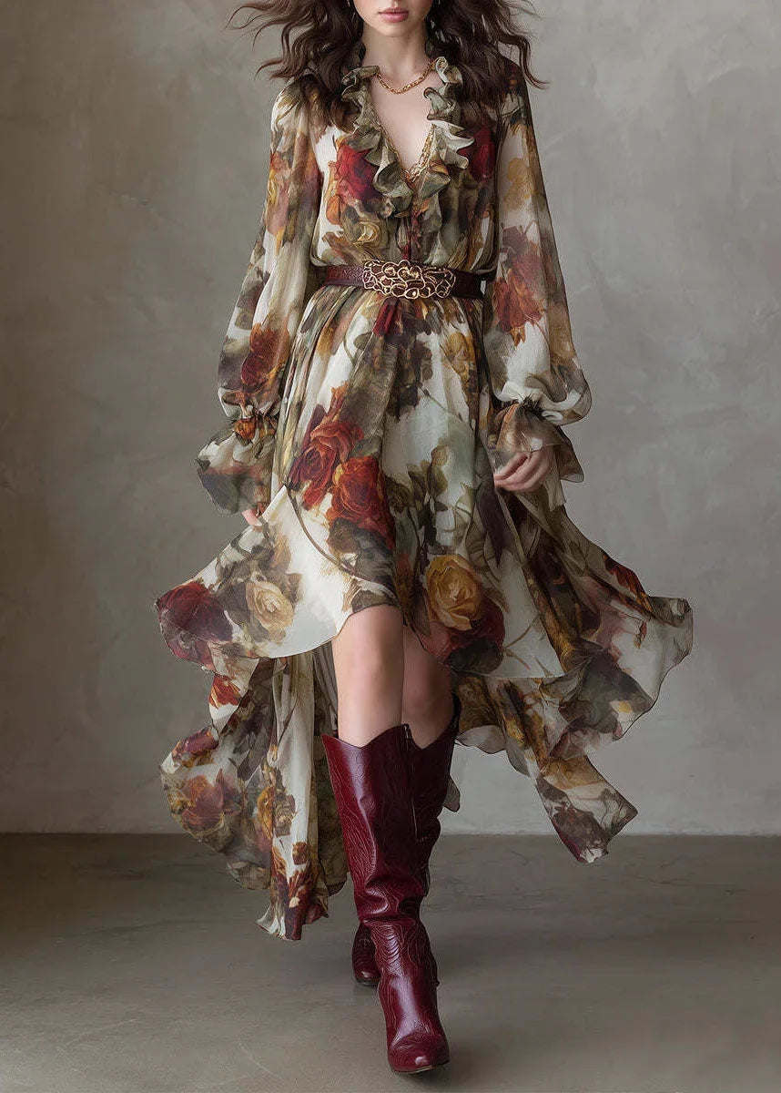 Naomi | V-Neck Floral Summer Maxi Dress with Long Sleeves