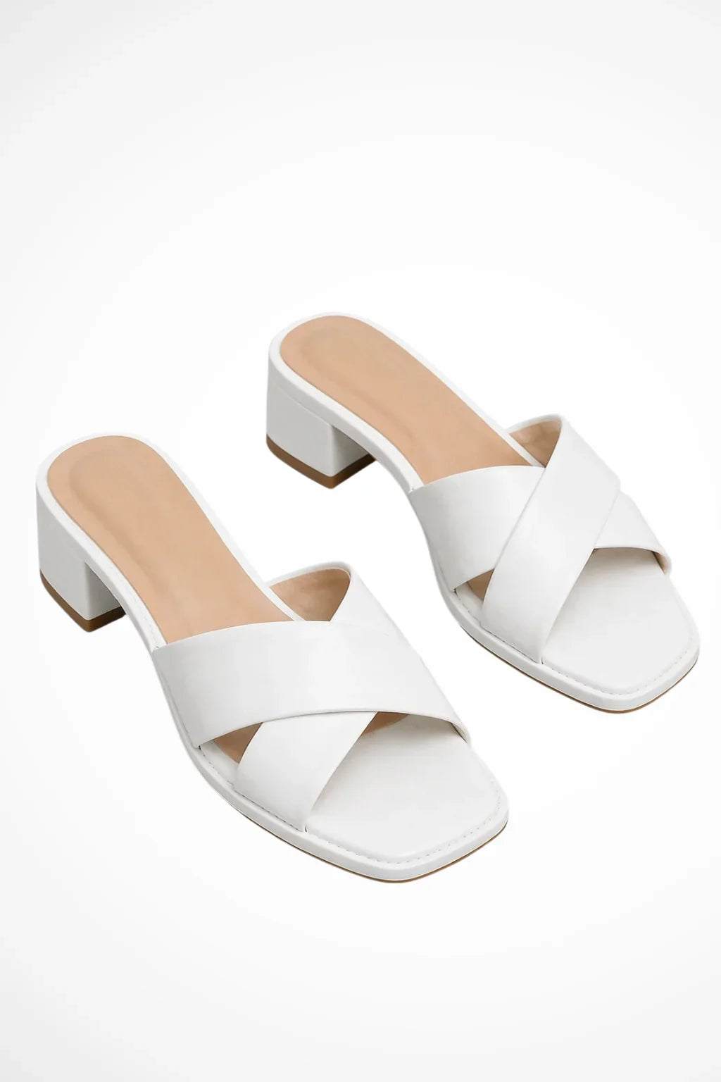 Naomi | Women's Block Heel Square Toe Slides with Crossover Straps