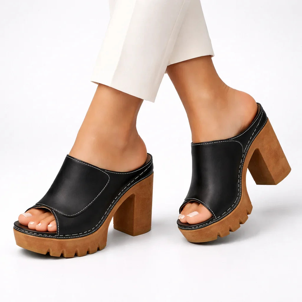 Natasha | Women's Open Toe Platform Wedge Sandals with Chunky Heel