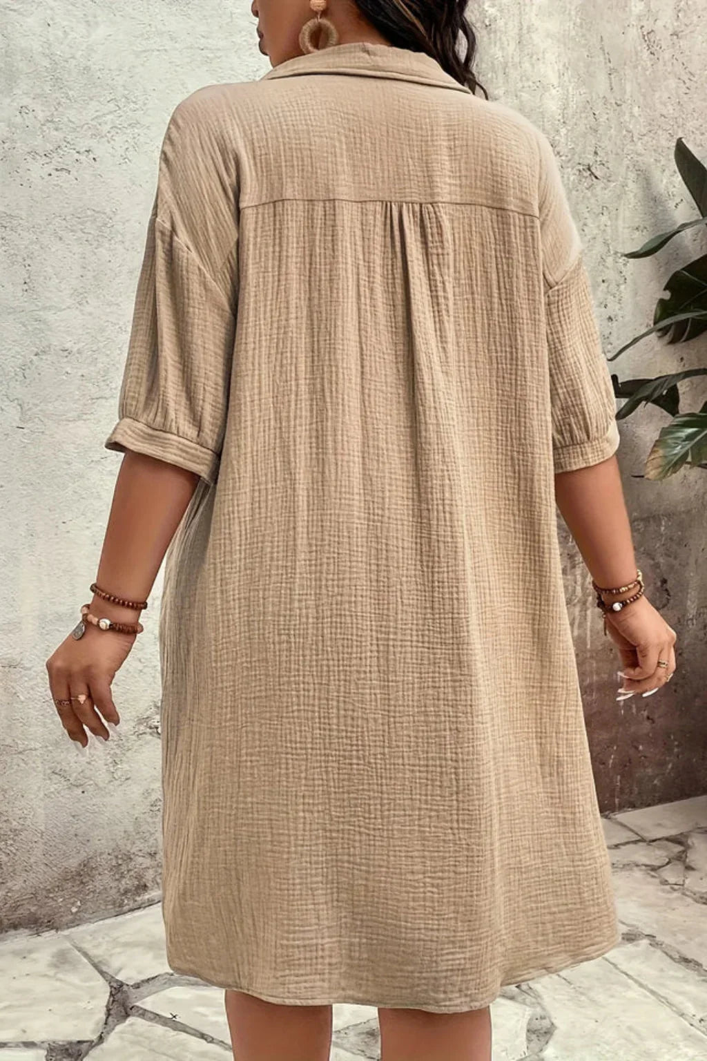 Natasha | Women's Shirt Evening Midi Dress with Short Sleeves and Button Front
