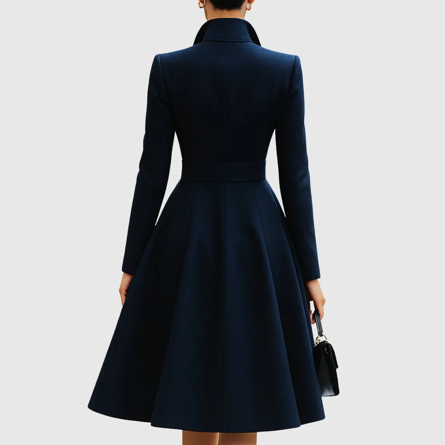 Women's double-breasted stand collar knee midi dress with buttons