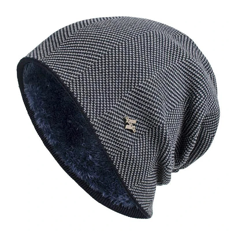 Alex | Unisex Herringbone Knit Beanie with Faux Fur Lining | Windproof, Stretch Slouch Fit | Burgundy, Charcoal and More