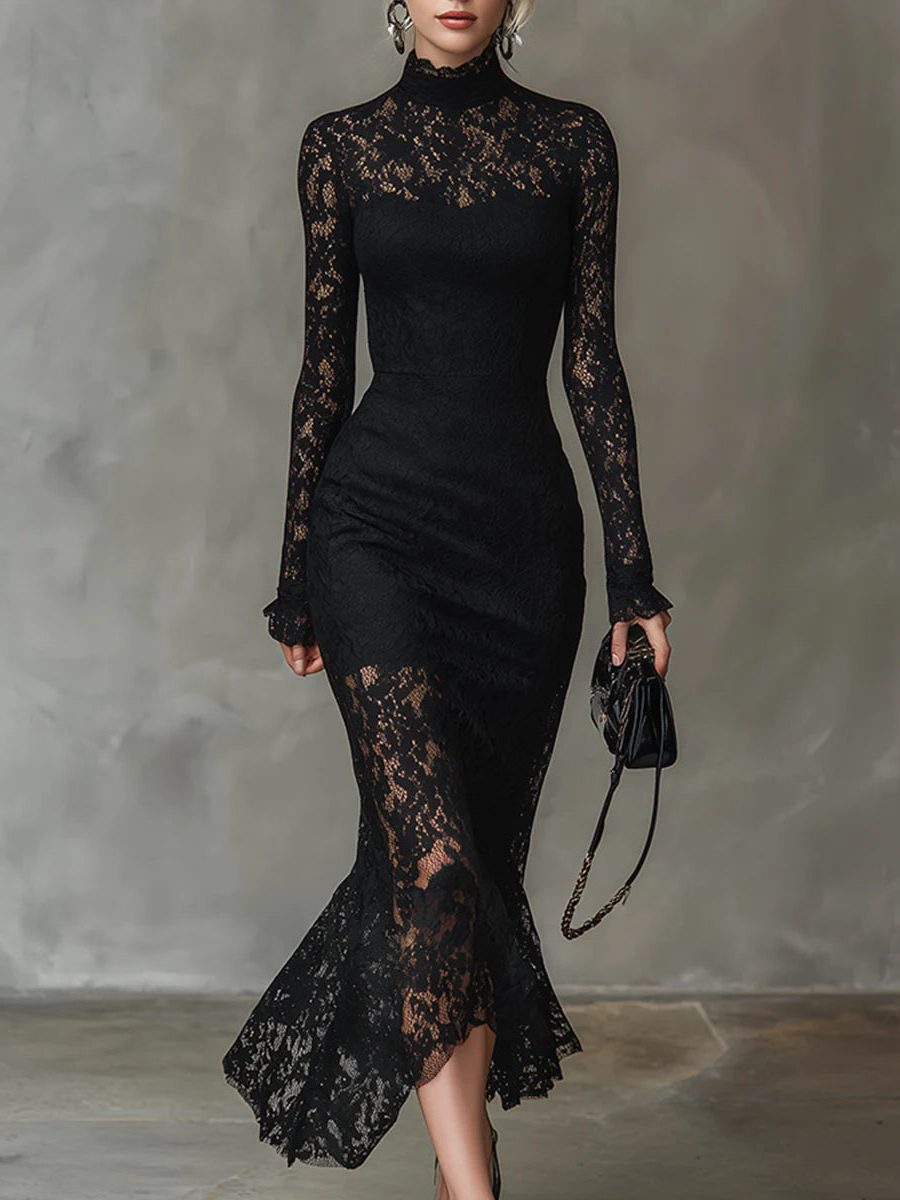 Naya | Lace Maxi Dress with Turtleneck and Long Sleeves for Women